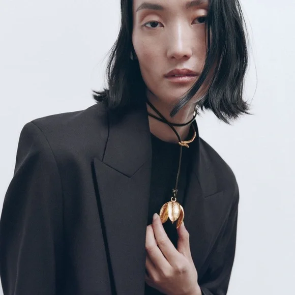 🆕 ZARA Physalis Choker Leather Lariat Necklace - Picture 3 of 11